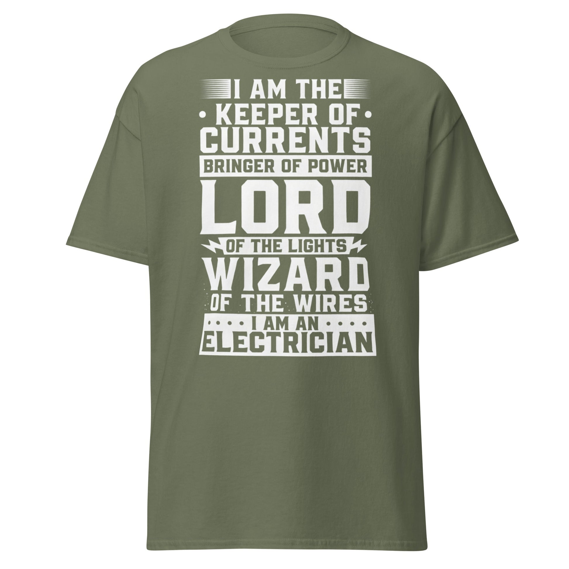 Wizard of the Wires - Funny Electrician Graphic T-Shirt - Military Green - T-Shirts Online