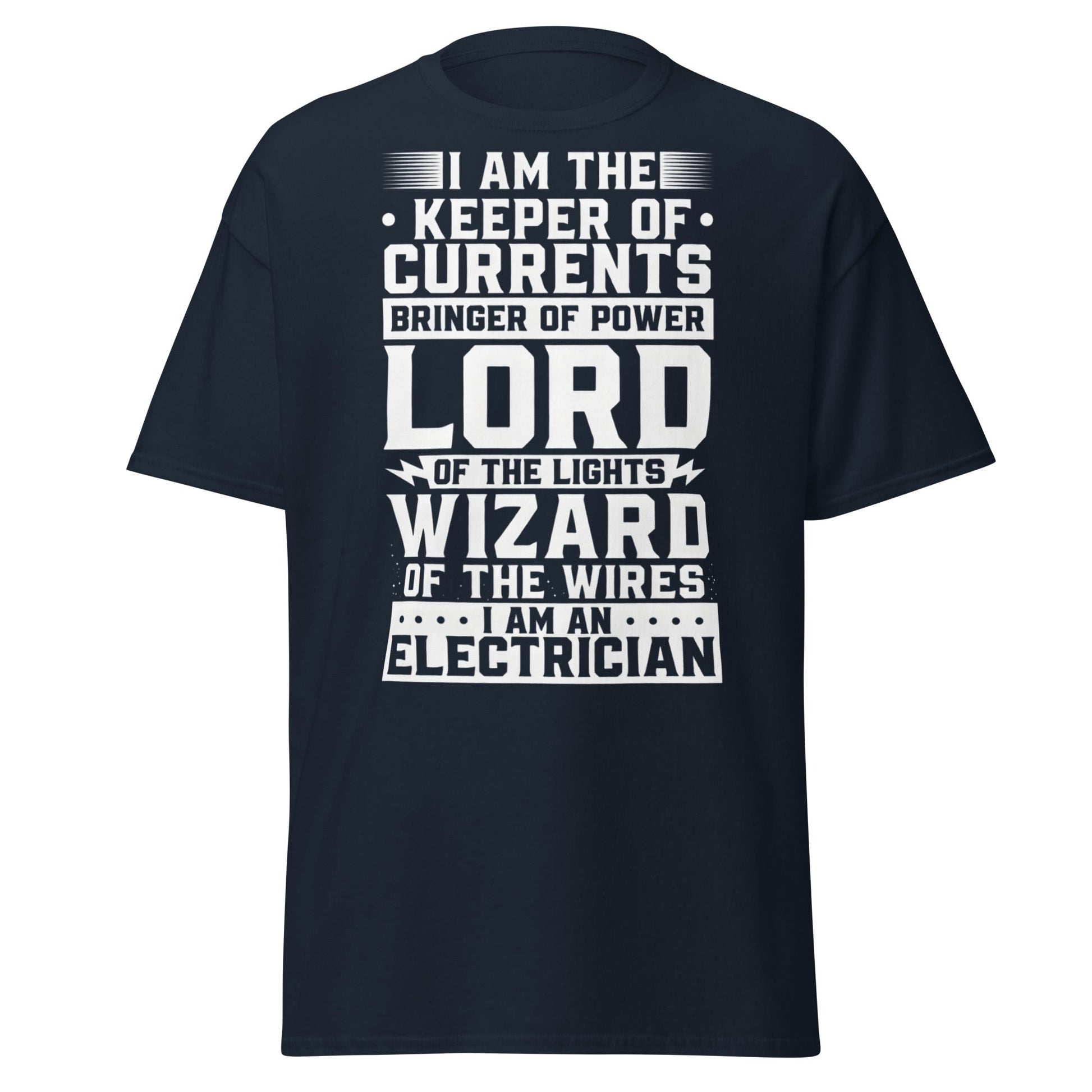 Wizard of the Wires - Funny Electrician Graphic T-Shirt - Navy - T-Shirts Online