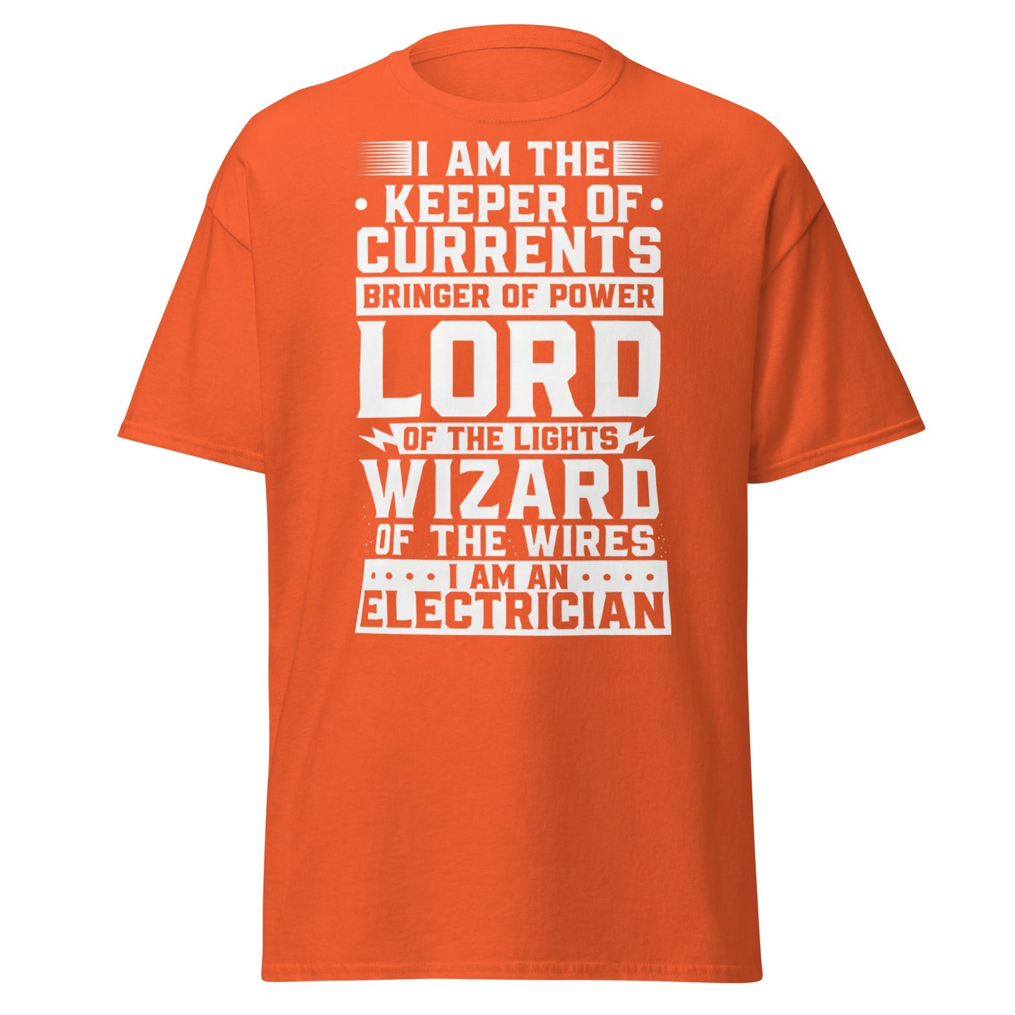 Wizard of the Wires - Funny Electrician Graphic T-Shirt - Orange - T-Shirts Online