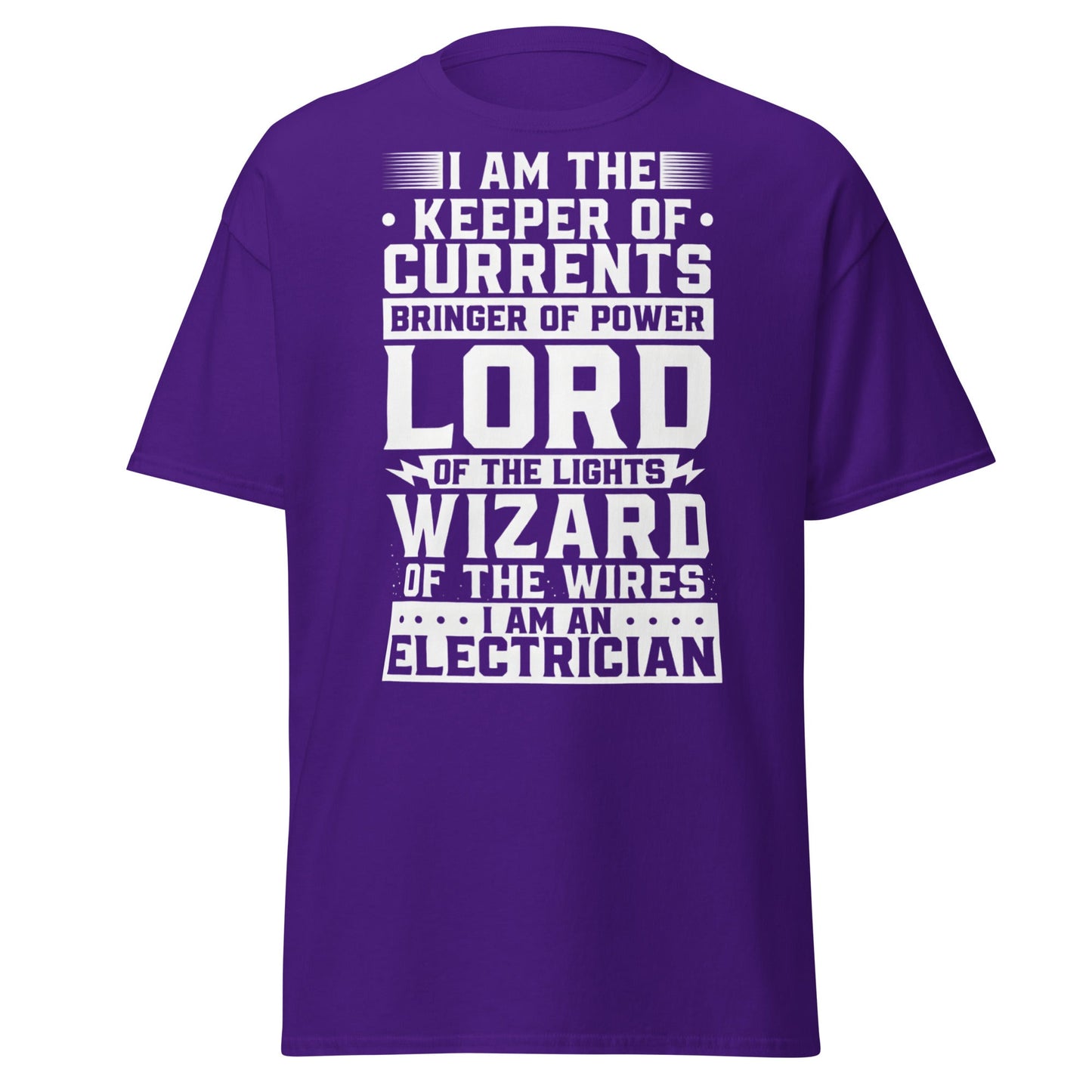 Wizard of the Wires - Funny Electrician Graphic T-Shirt - Purple - T-Shirts Online