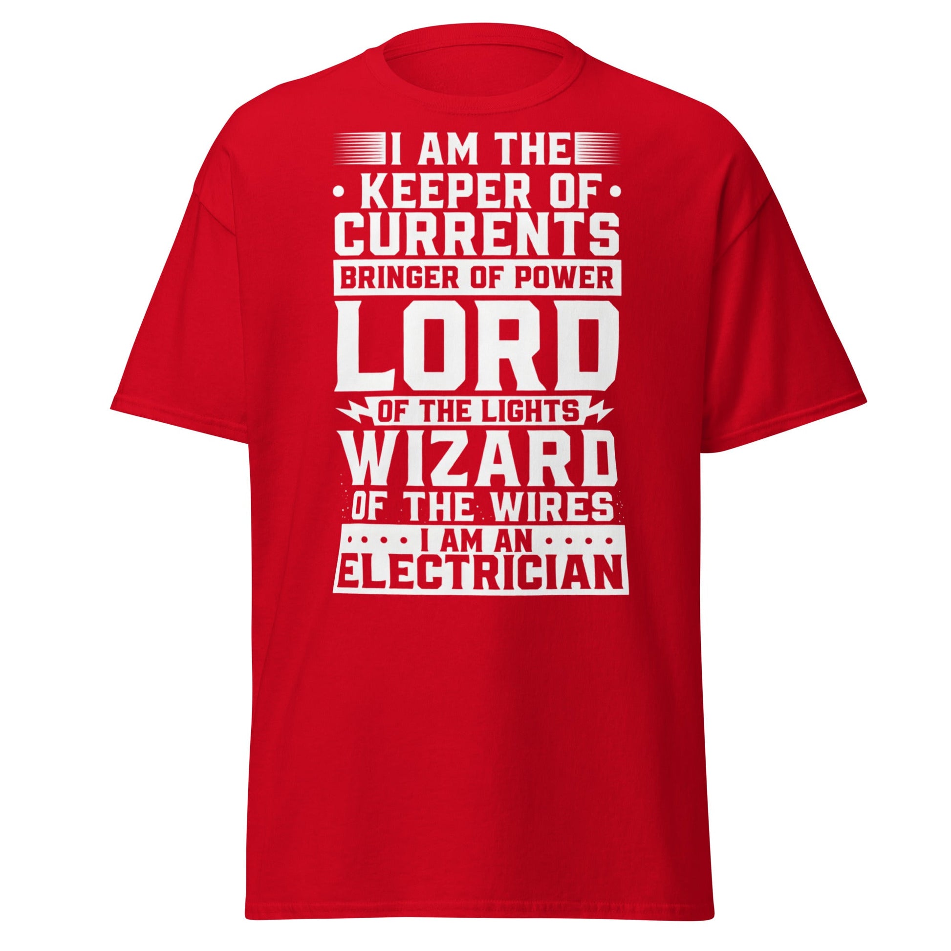 Wizard of the Wires - Funny Electrician Graphic T-Shirt - Red - T-Shirts Online