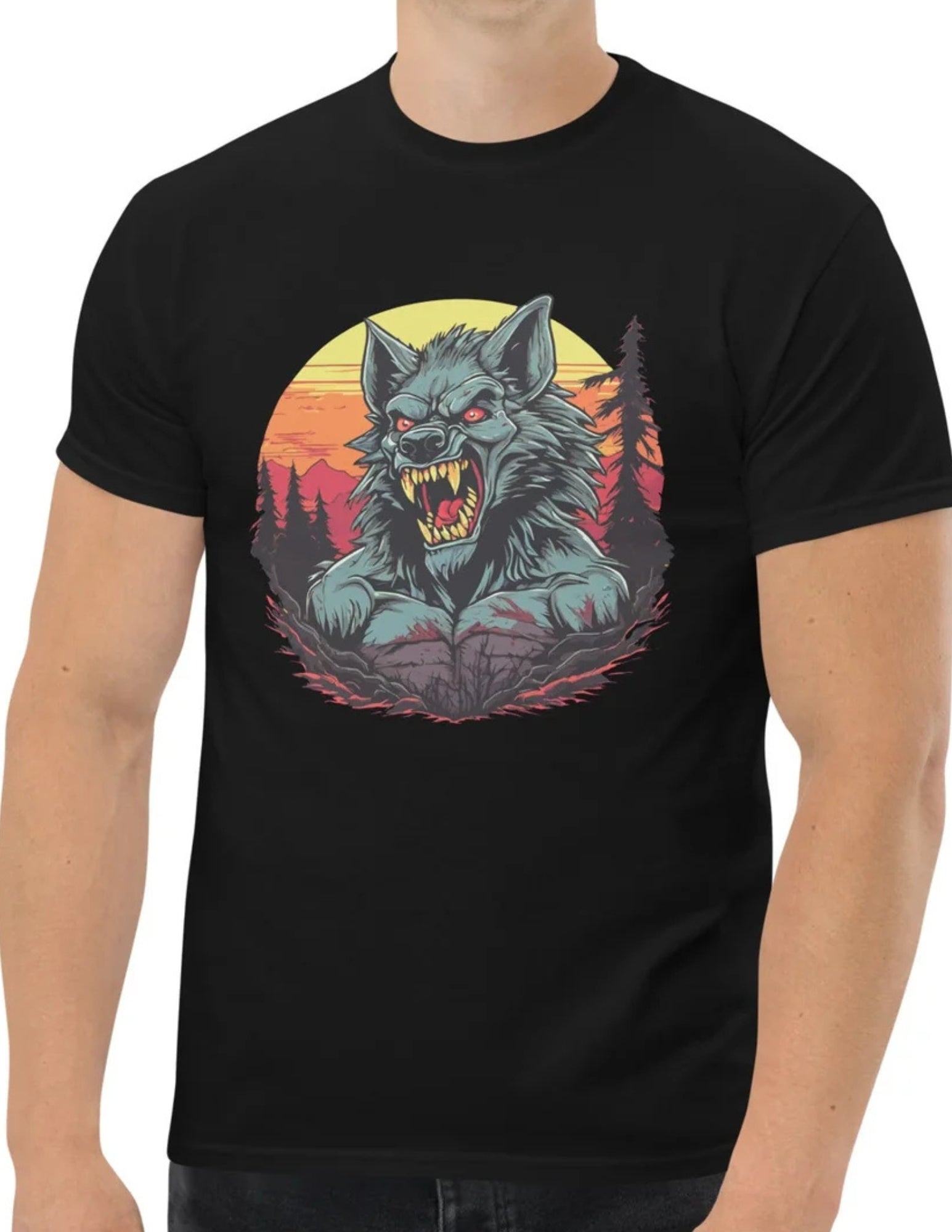 Wolfman Horror T-Shirt – Classic Monster Graphic Cotton Tee - Color - T-Shirts Online