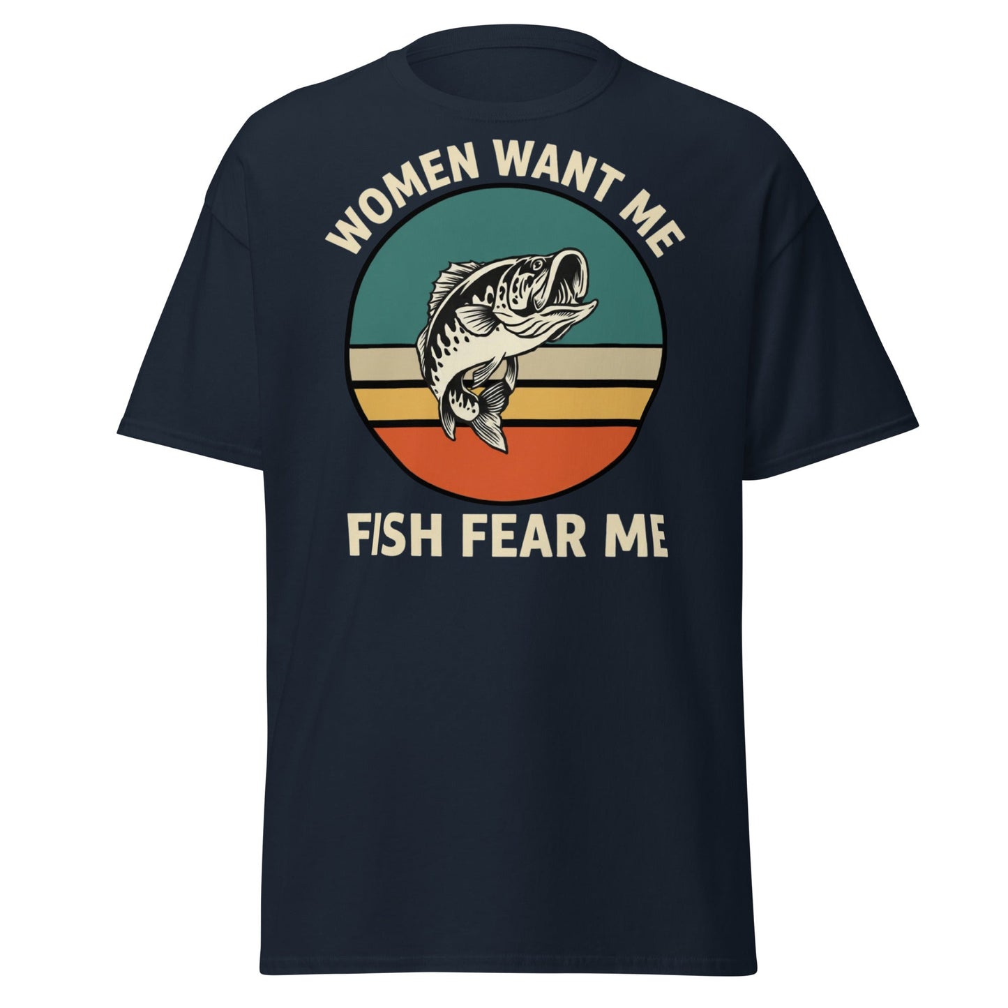 Women Want Me Fish Fear Me T-Shirt - Retro Fishing Tee - Navy - T-Shirts Online