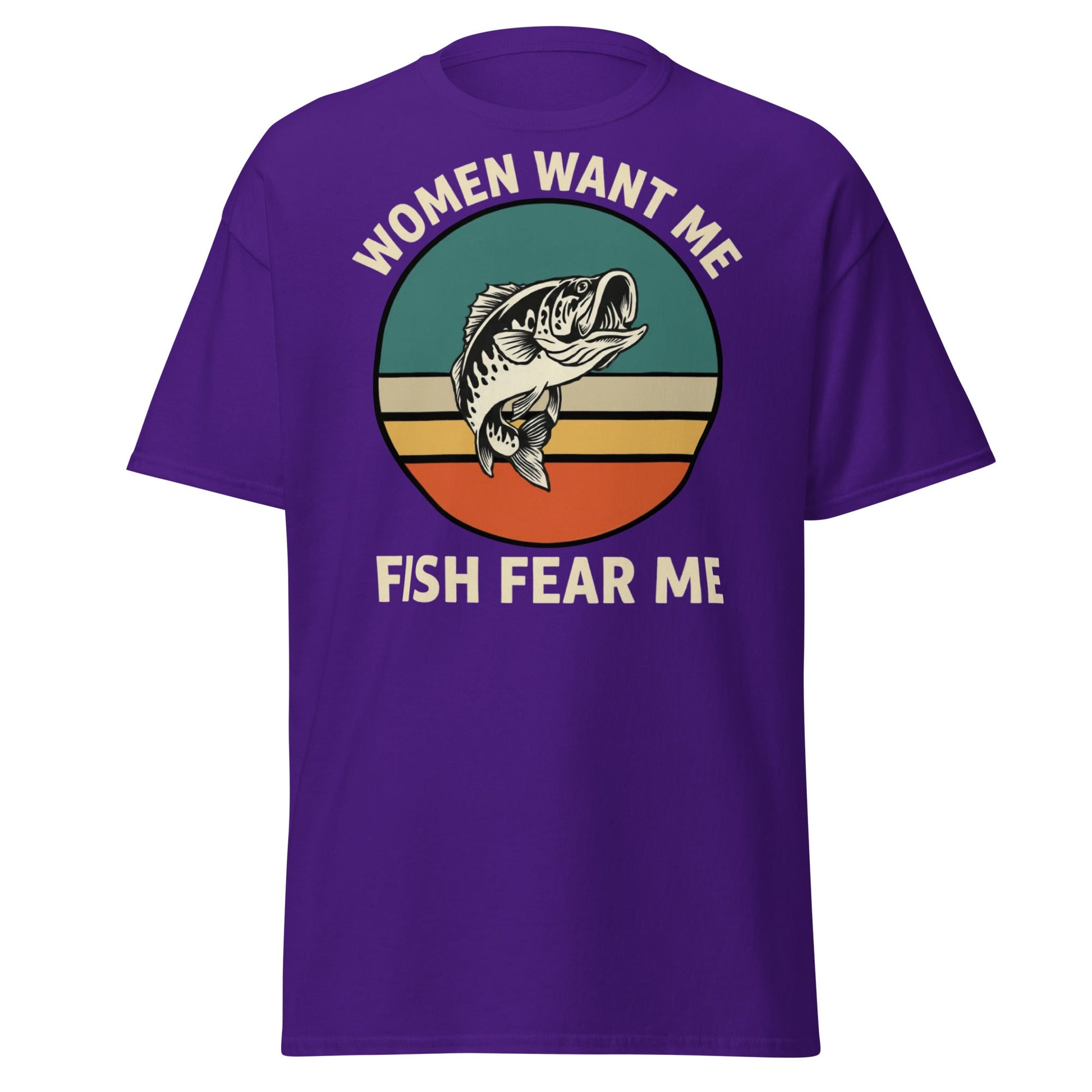 Women Want Me Fish Fear Me T-Shirt - Retro Fishing Tee - Purple - T-Shirts Online