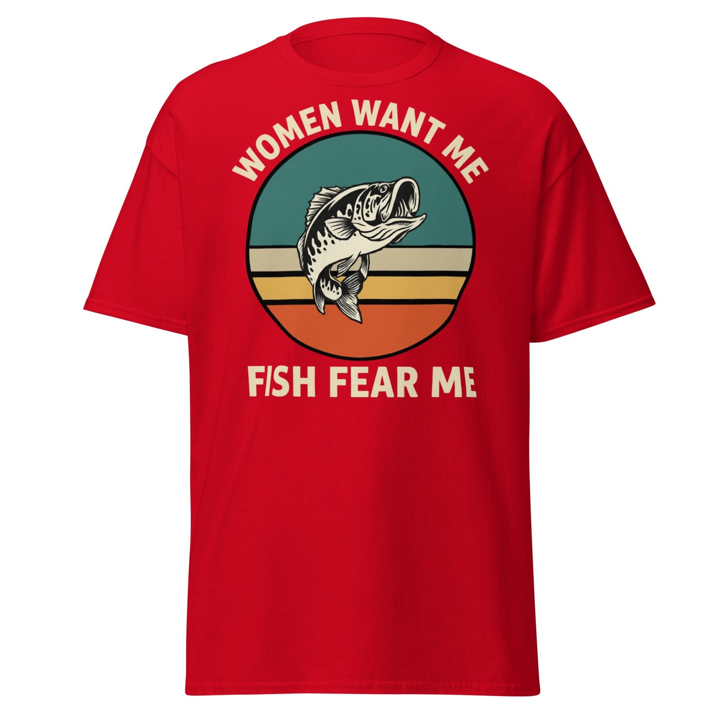 Women Want Me Fish Fear Me T-Shirt - Retro Fishing Tee - Red - T-Shirts Online
