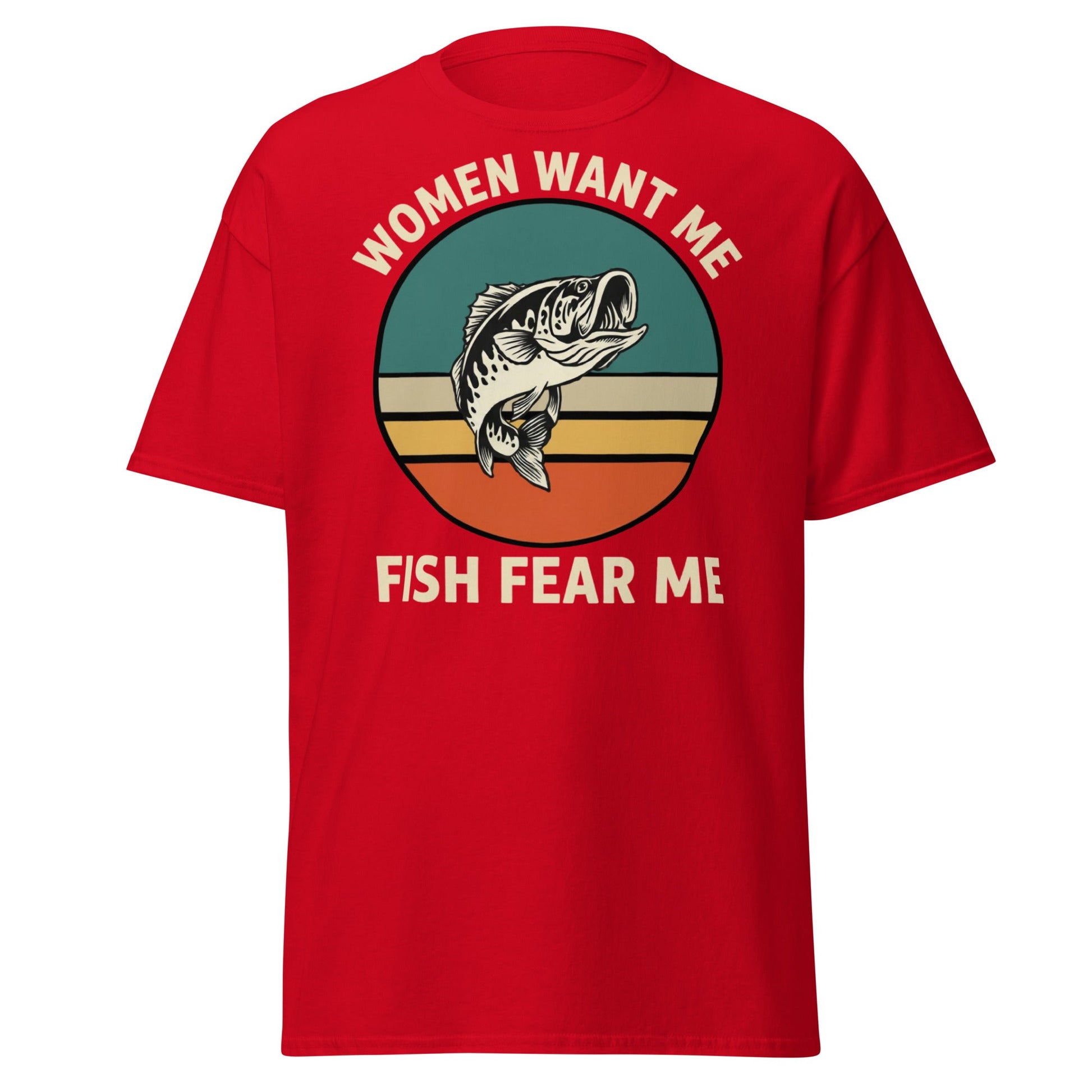 Women Want Me Fish Fear Me T-Shirt - Retro Fishing Tee - Red - T-Shirts Online