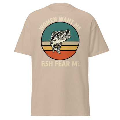 Women Want Me Fish Fear Me T-Shirt - Retro Fishing Tee - Sand - T-Shirts Online