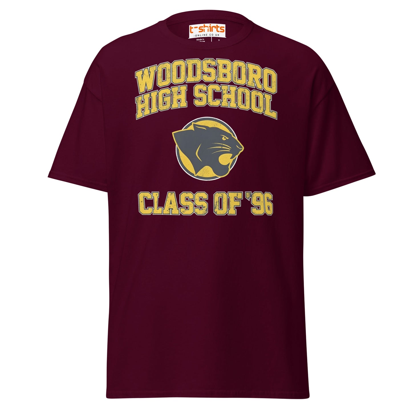 Woodsboro High School T-Shirt | Class of ’96 Retro Tee - Maroon - T-Shirts Online