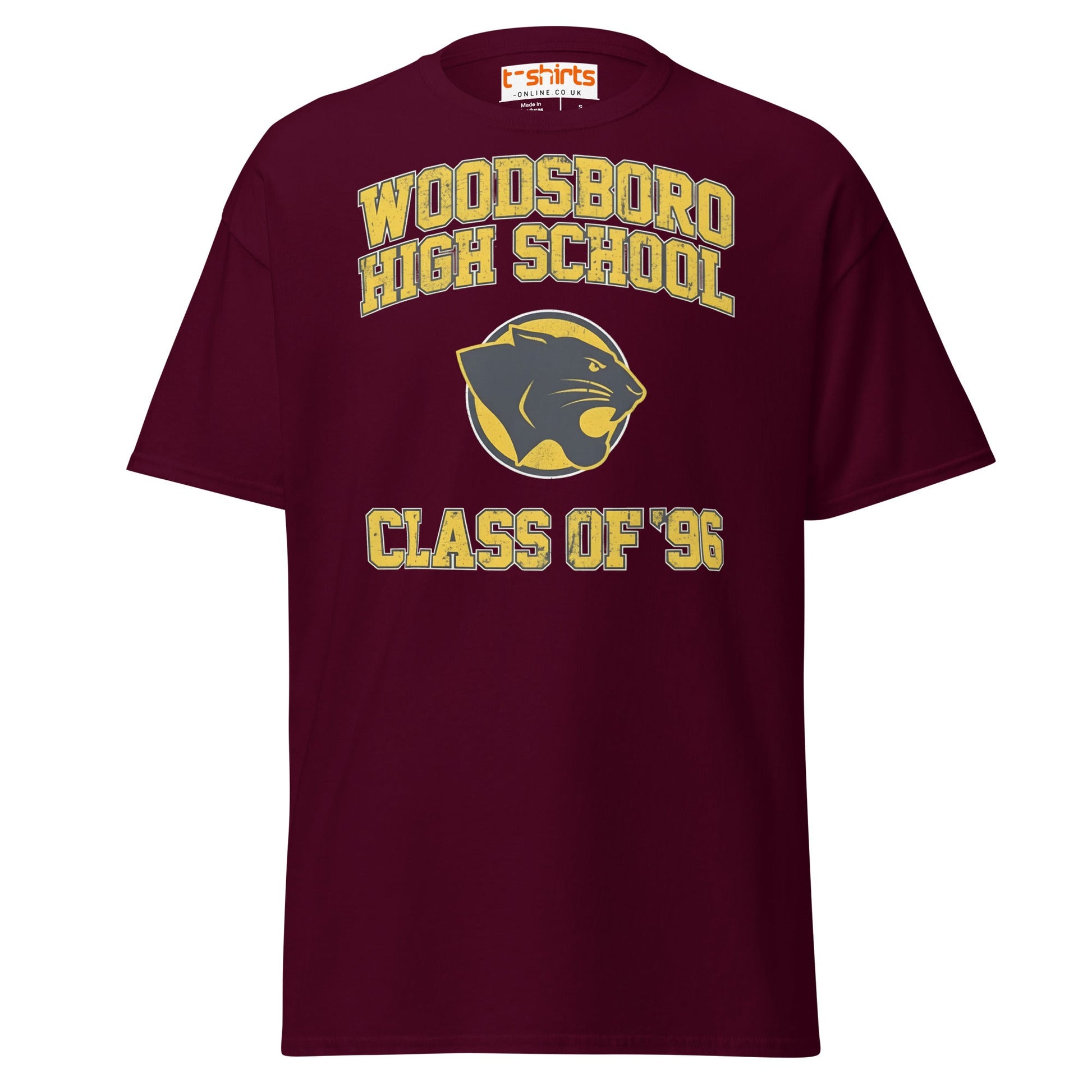 Woodsboro High School T-Shirt | Class of ’96 Retro Tee - Maroon - T-Shirts Online