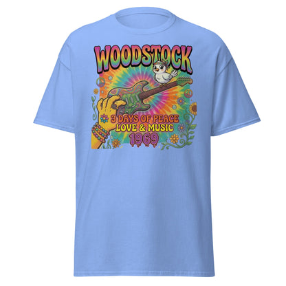 Woodstock 1969 T-Shirt - Psychedelic Bird Guitar Festival Tee - Carolina Blue - T-Shirts Online