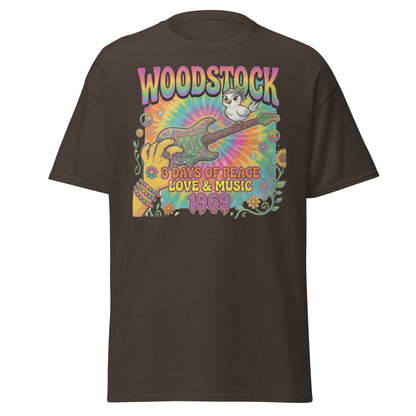 Woodstock 1969 T-Shirt - Psychedelic Bird Guitar Festival Tee - Dark Chocolate - T-Shirts Online