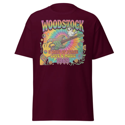 Woodstock 1969 T-Shirt - Psychedelic Bird Guitar Festival Tee - Maroon - T-Shirts Online