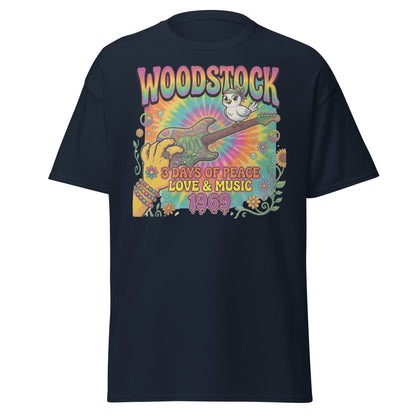 Woodstock 1969 T-Shirt - Psychedelic Bird Guitar Festival Tee - Navy - T-Shirts Online