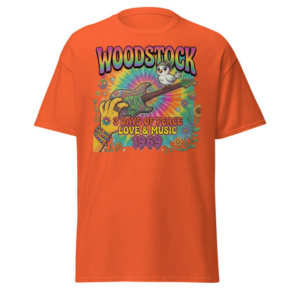 Woodstock 1969 T-Shirt - Psychedelic Bird Guitar Festival Tee - Orange - T-Shirts Online