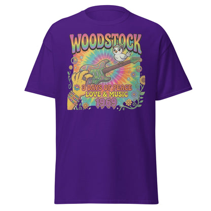 Woodstock 1969 T-Shirt - Psychedelic Bird Guitar Festival Tee - Purple - T-Shirts Online