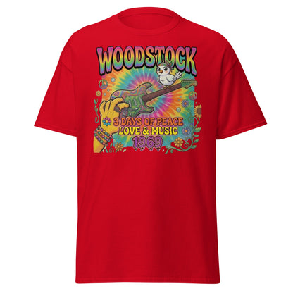 Woodstock 1969 T-Shirt - Psychedelic Bird Guitar Festival Tee - Red - T-Shirts Online