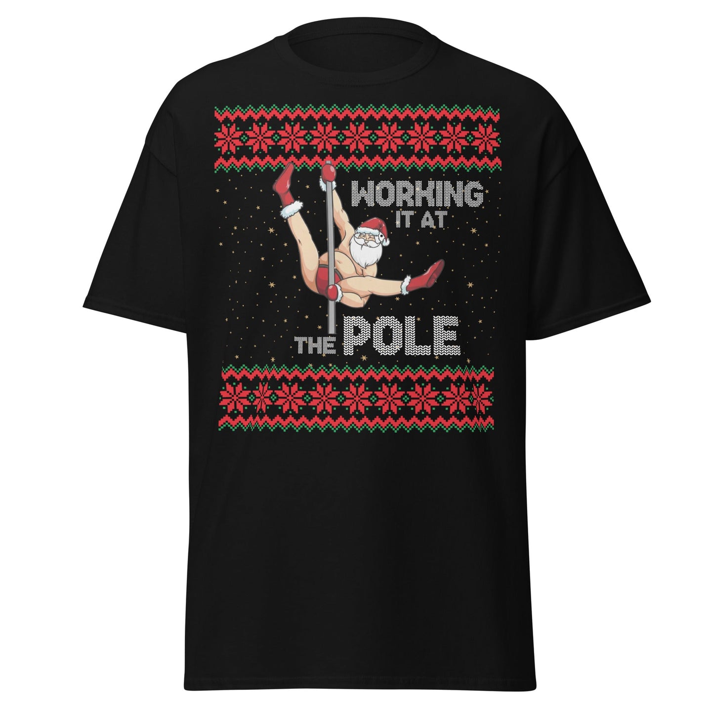 Working The Pole Funny Adult Christmas Sweater T-Shirt - Black - T-Shirts Online