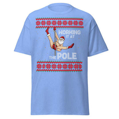 Working The Pole Funny Adult Christmas Sweater T-Shirt - Carolina Blue - T-Shirts Online