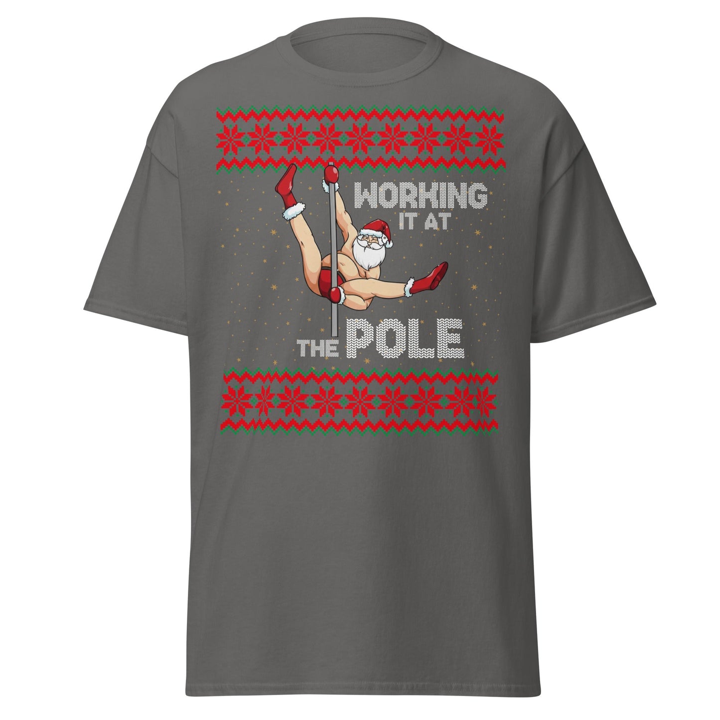 Working The Pole Funny Adult Christmas Sweater T-Shirt - Charcoal - T-Shirts Online