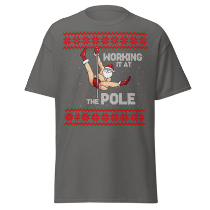 Working The Pole Funny Adult Christmas Sweater T-Shirt - Charcoal - T-Shirts Online