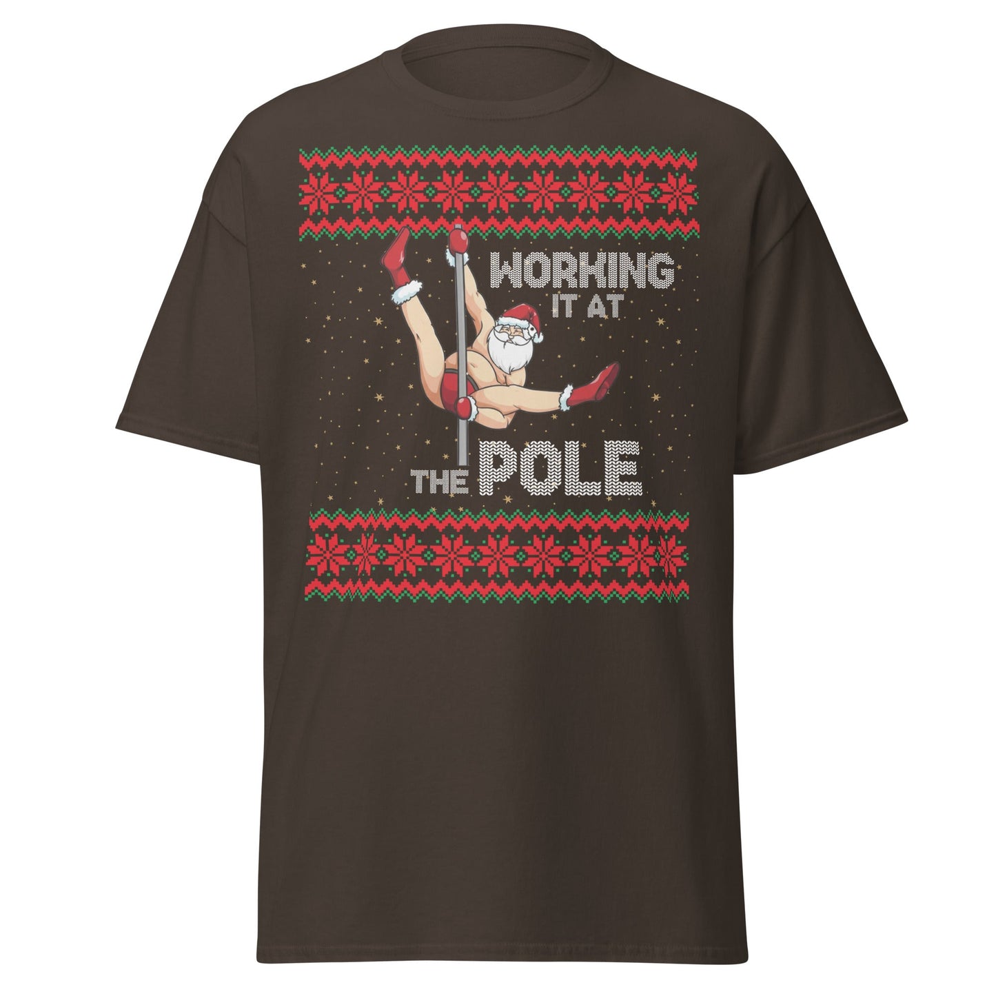 Working The Pole Funny Adult Christmas Sweater T-Shirt - Dark Chocolate - T-Shirts Online