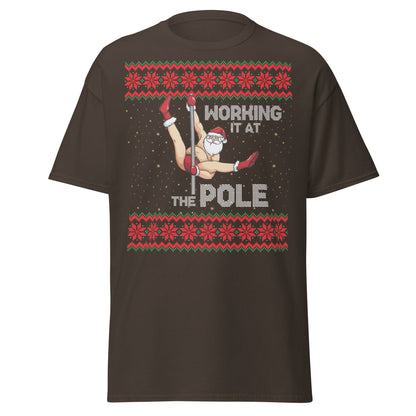 Working The Pole Funny Adult Christmas Sweater T-Shirt - Dark Chocolate - T-Shirts Online