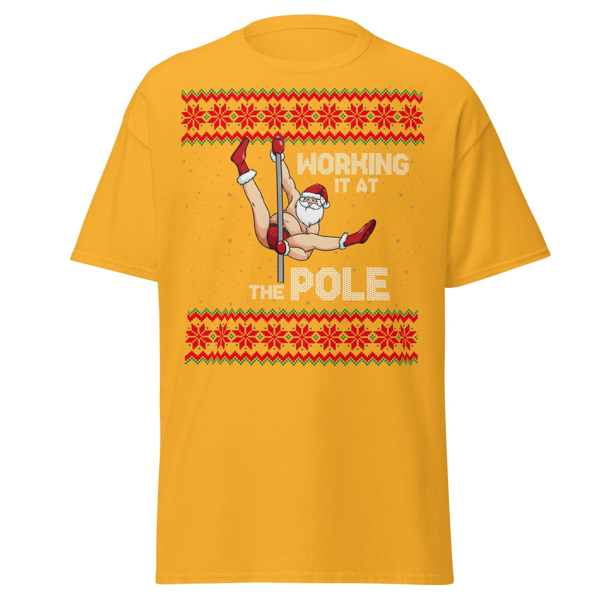 Working The Pole Funny Adult Christmas Sweater T-Shirt - Gold - T-Shirts Online