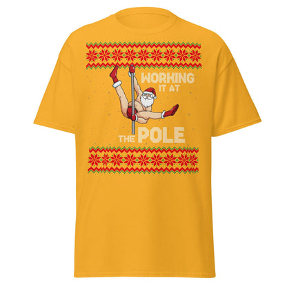 Working The Pole Funny Adult Christmas Sweater T-Shirt - Gold - T-Shirts Online