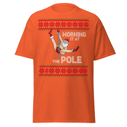 Working The Pole Funny Adult Christmas Sweater T-Shirt - Orange - T-Shirts Online