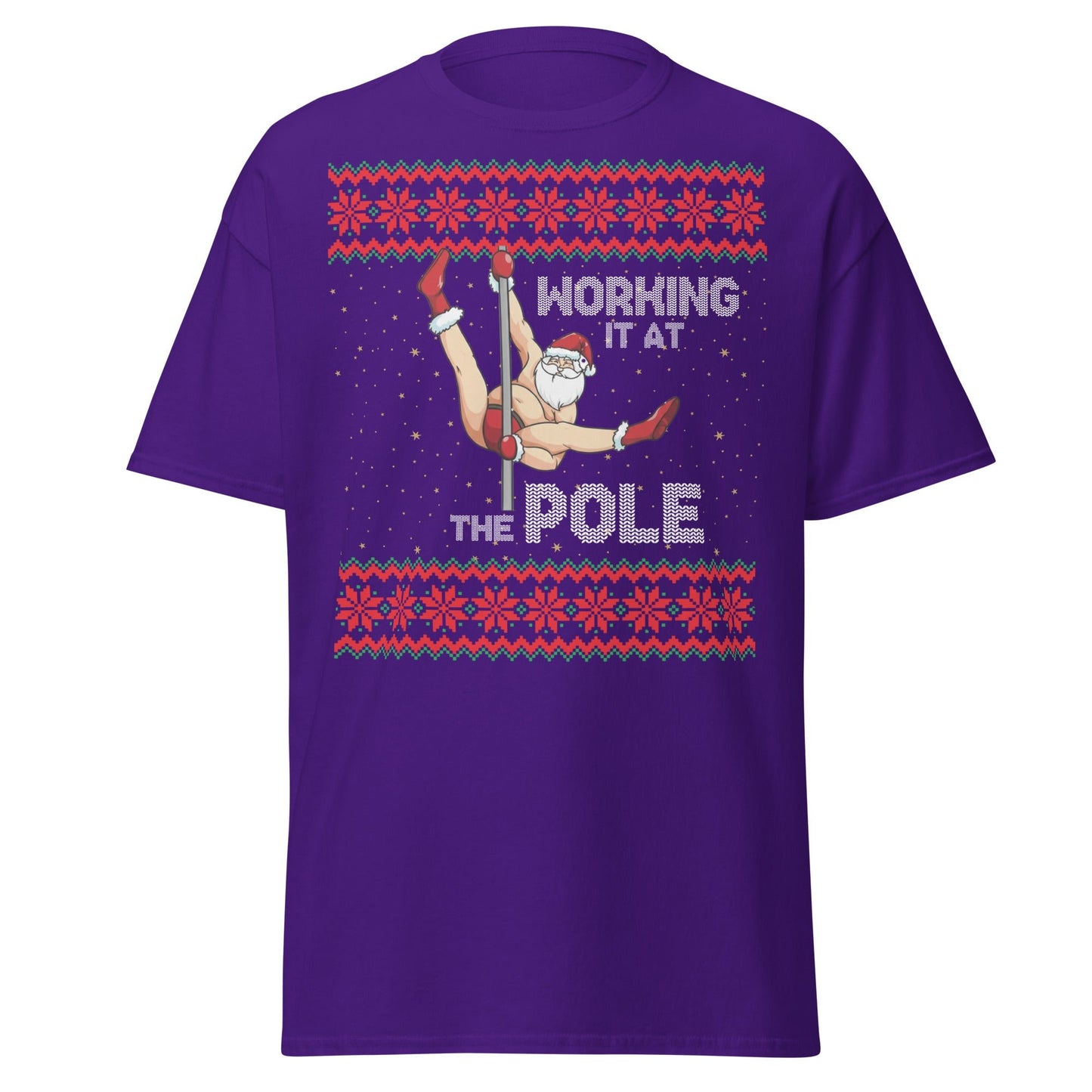 Working The Pole Funny Adult Christmas Sweater T-Shirt - Purple - T-Shirts Online