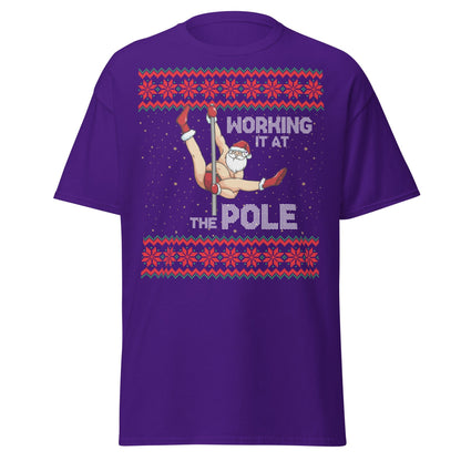 Working The Pole Funny Adult Christmas Sweater T-Shirt - Purple - T-Shirts Online