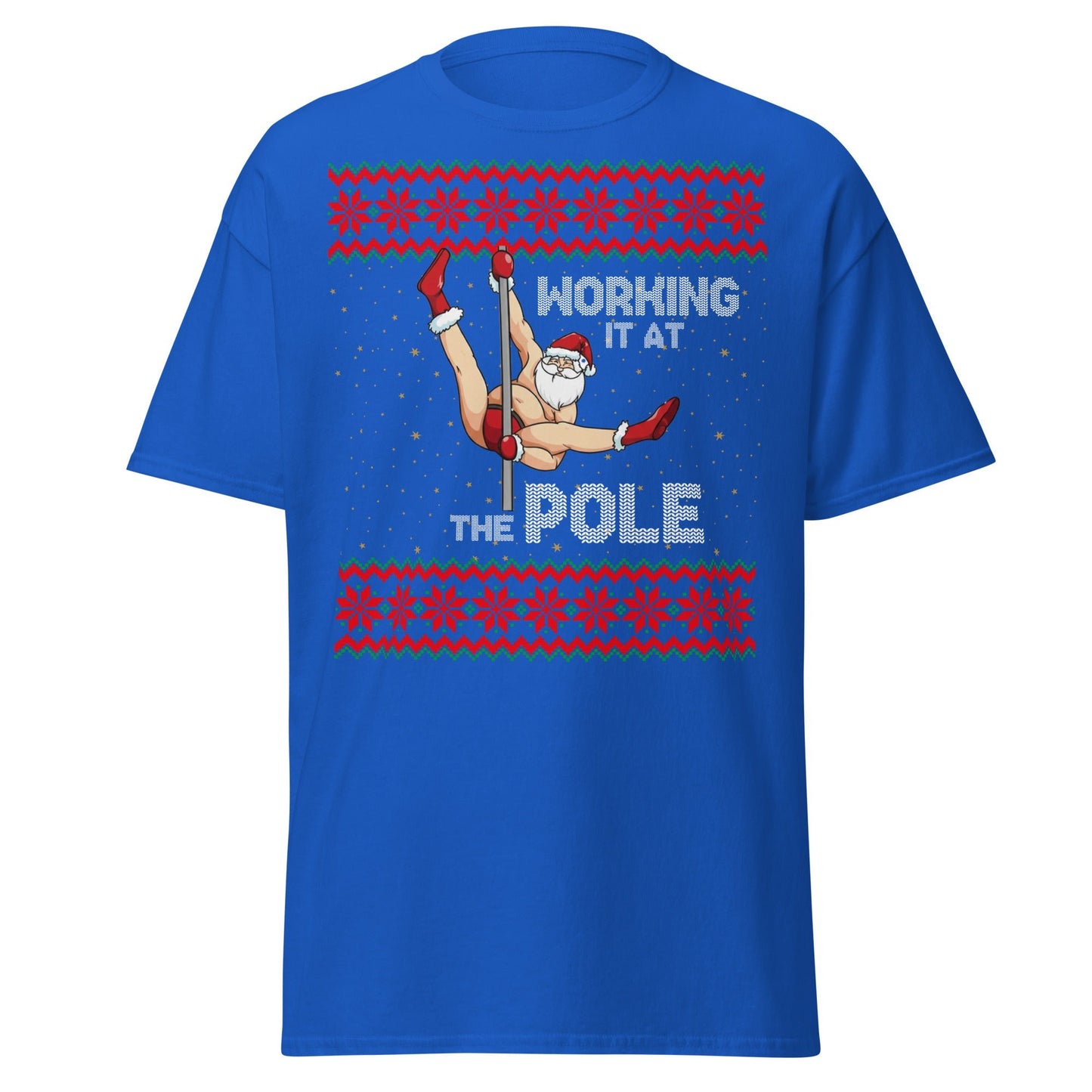 Working The Pole Funny Adult Christmas Sweater T-Shirt - Royal - T-Shirts Online
