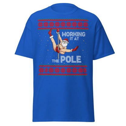 Working The Pole Funny Adult Christmas Sweater T-Shirt - Royal - T-Shirts Online