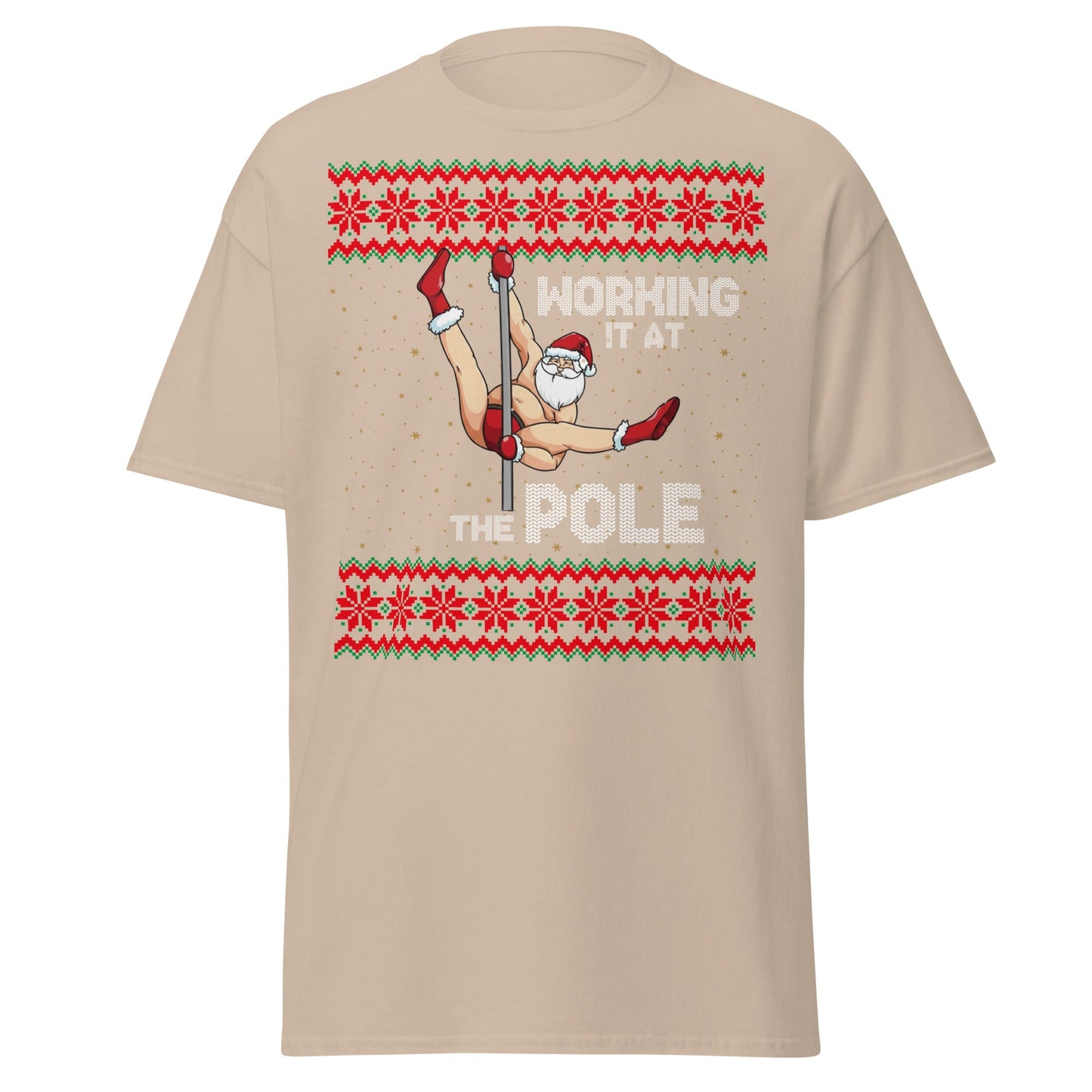 Working The Pole Funny Adult Christmas Sweater T-Shirt - Sand - T-Shirts Online