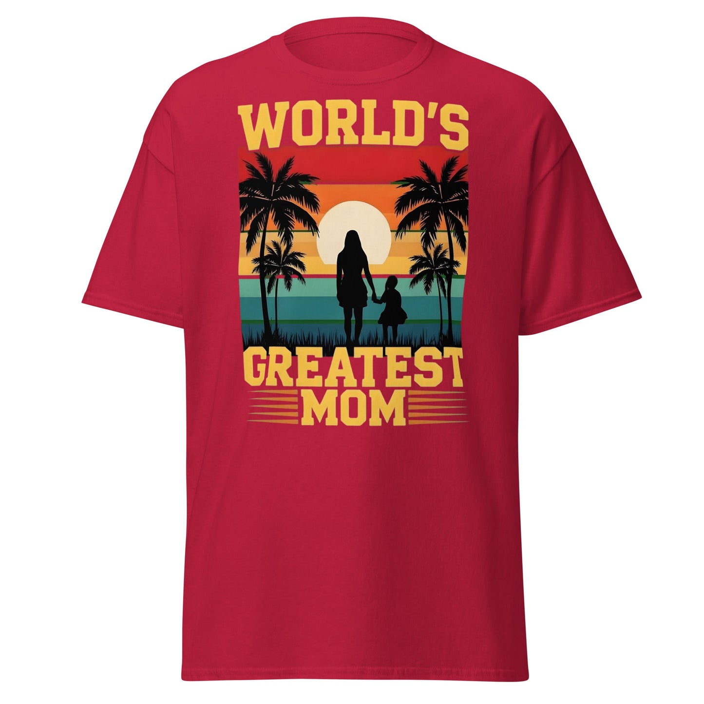 World's Greatest Mom Retro Sunset T-Shirt - Mother's Day Tee - Cardinal - T-Shirts Online