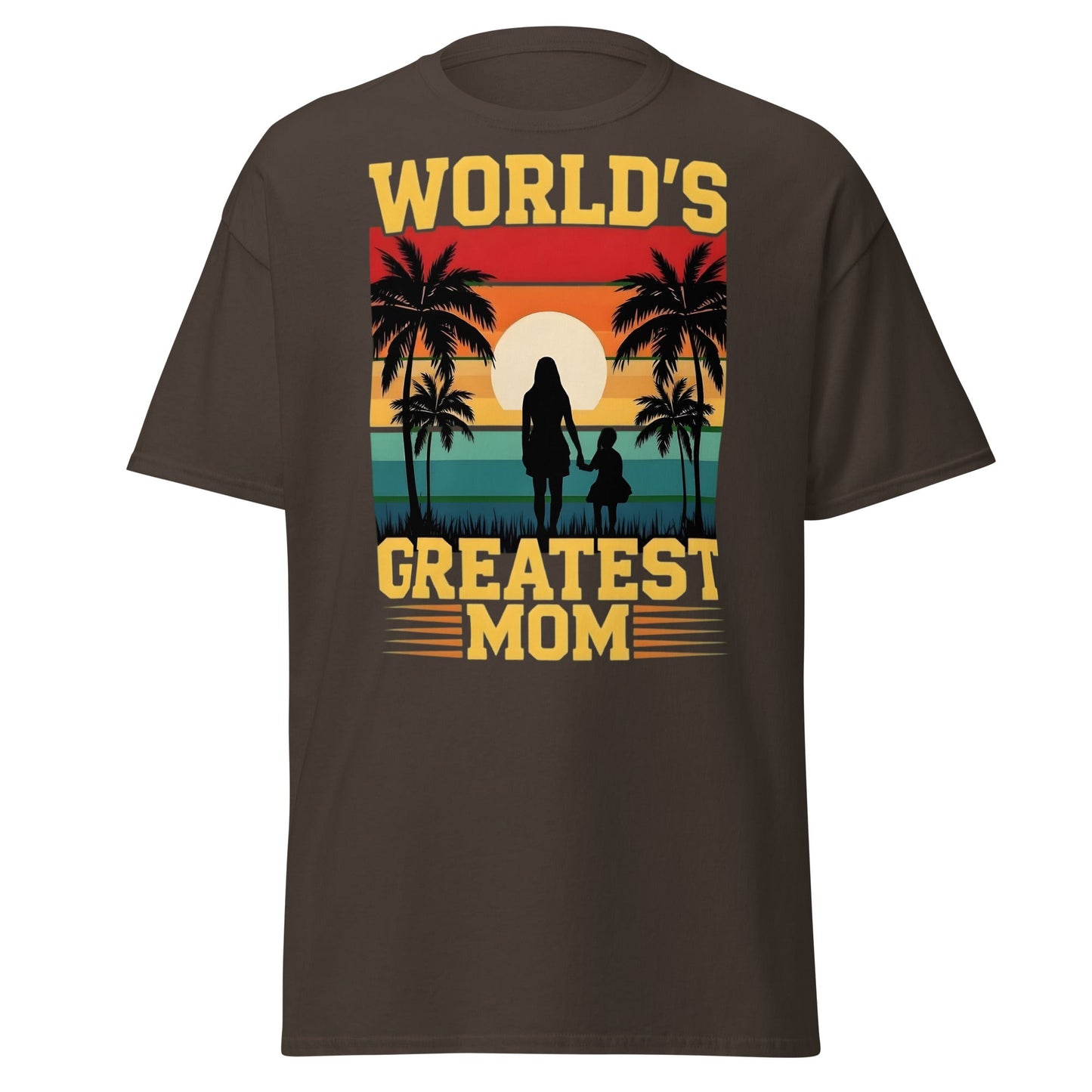 World's Greatest Mom Retro Sunset T-Shirt - Mother's Day Tee - Dark Chocolate - T-Shirts Online