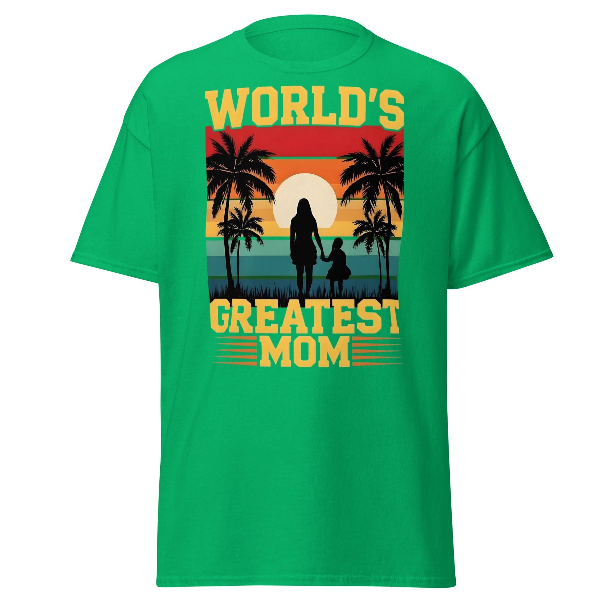World's Greatest Mom Retro Sunset T-Shirt - Mother's Day Tee - Irish Green - T-Shirts Online