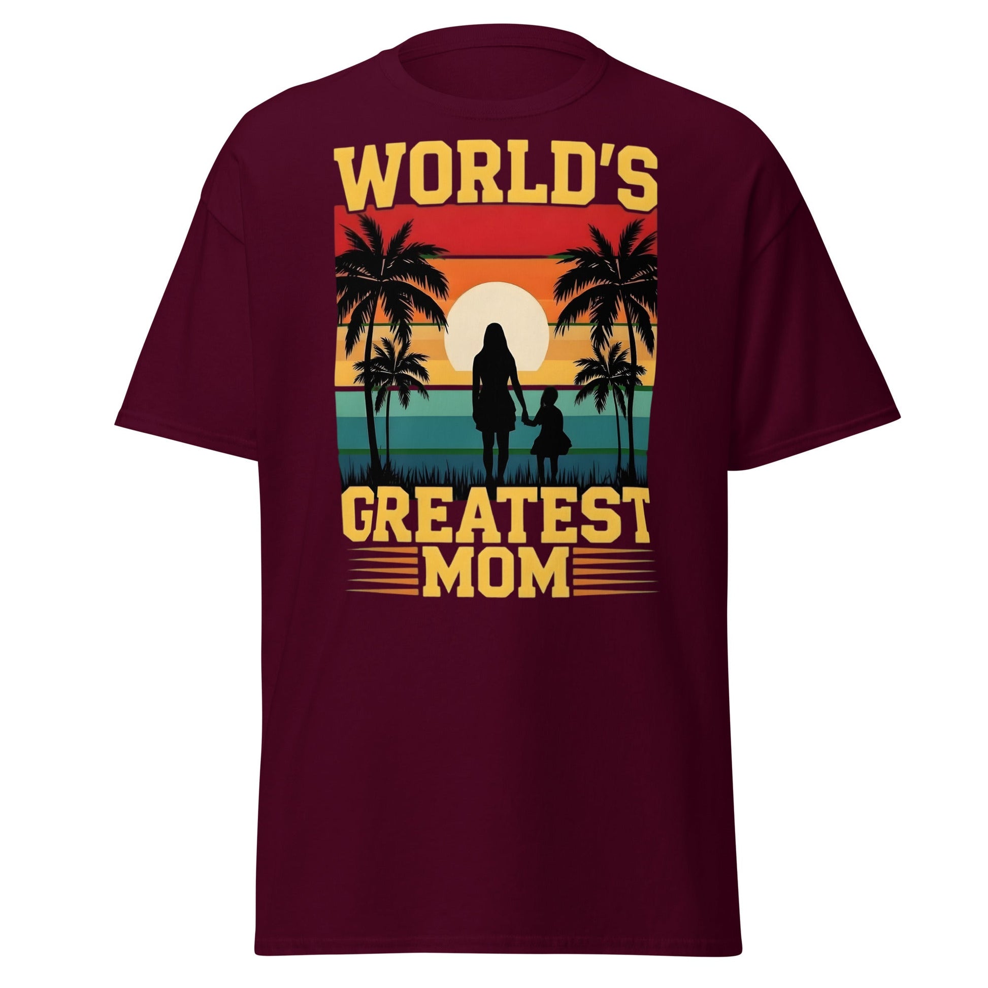 World's Greatest Mom Retro Sunset T-Shirt - Mother's Day Tee - Maroon - T-Shirts Online