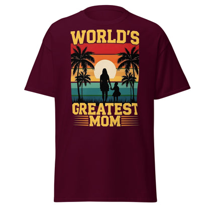 World's Greatest Mom Retro Sunset T-Shirt - Mother's Day Tee - Maroon - T-Shirts Online