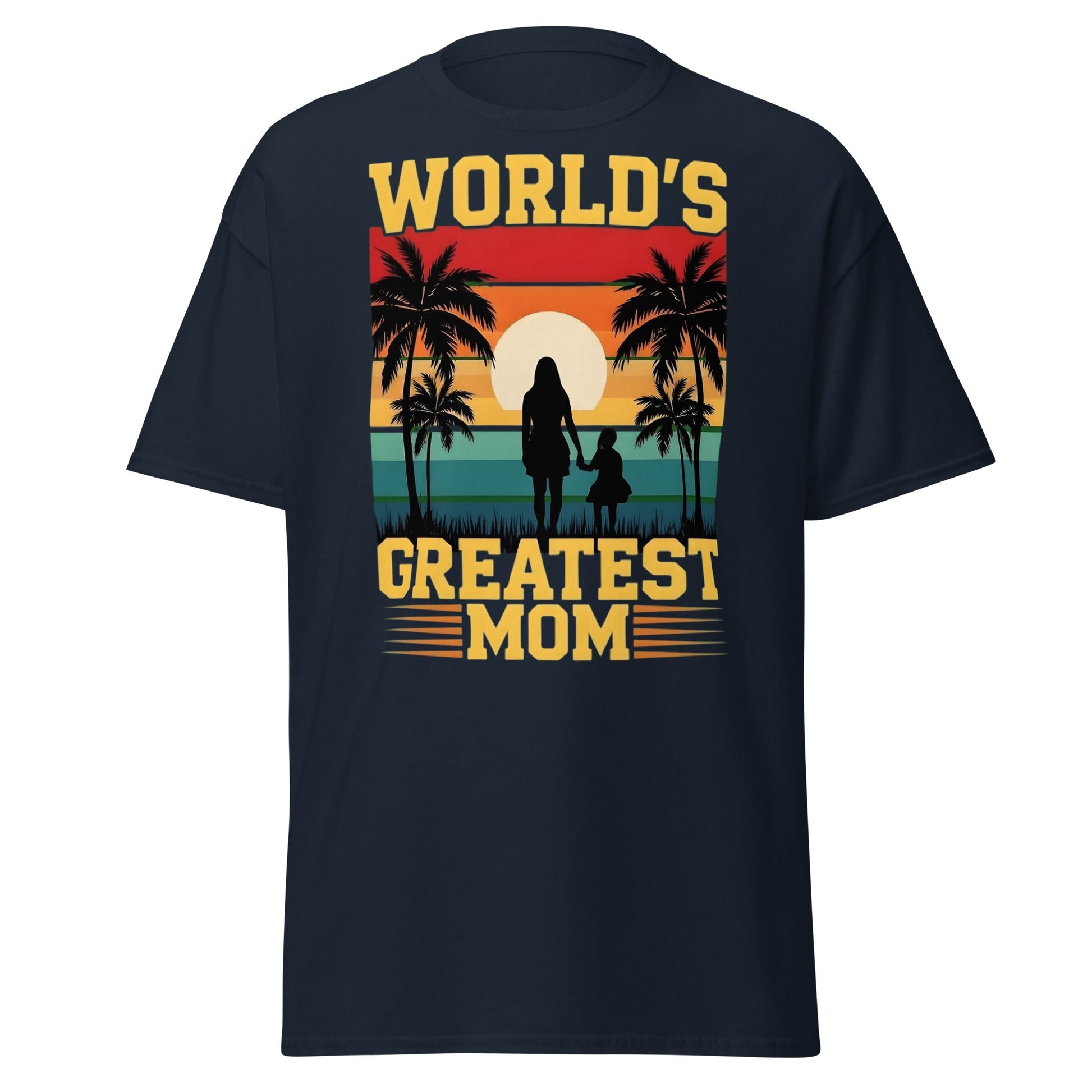World's Greatest Mom Retro Sunset T-Shirt - Mother's Day Tee - Navy - T-Shirts Online