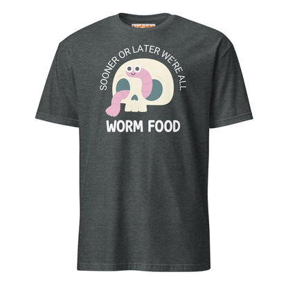 Worm Food Skull T-Shirt – Cute Dark Humor Tee - Dark Heather - T-Shirts Online