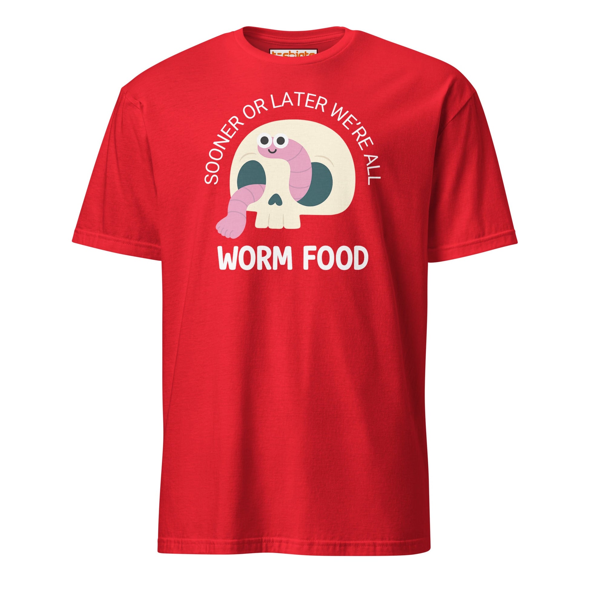 Worm Food Skull T-Shirt – Cute Dark Humor Tee - Red - T-Shirts Online
