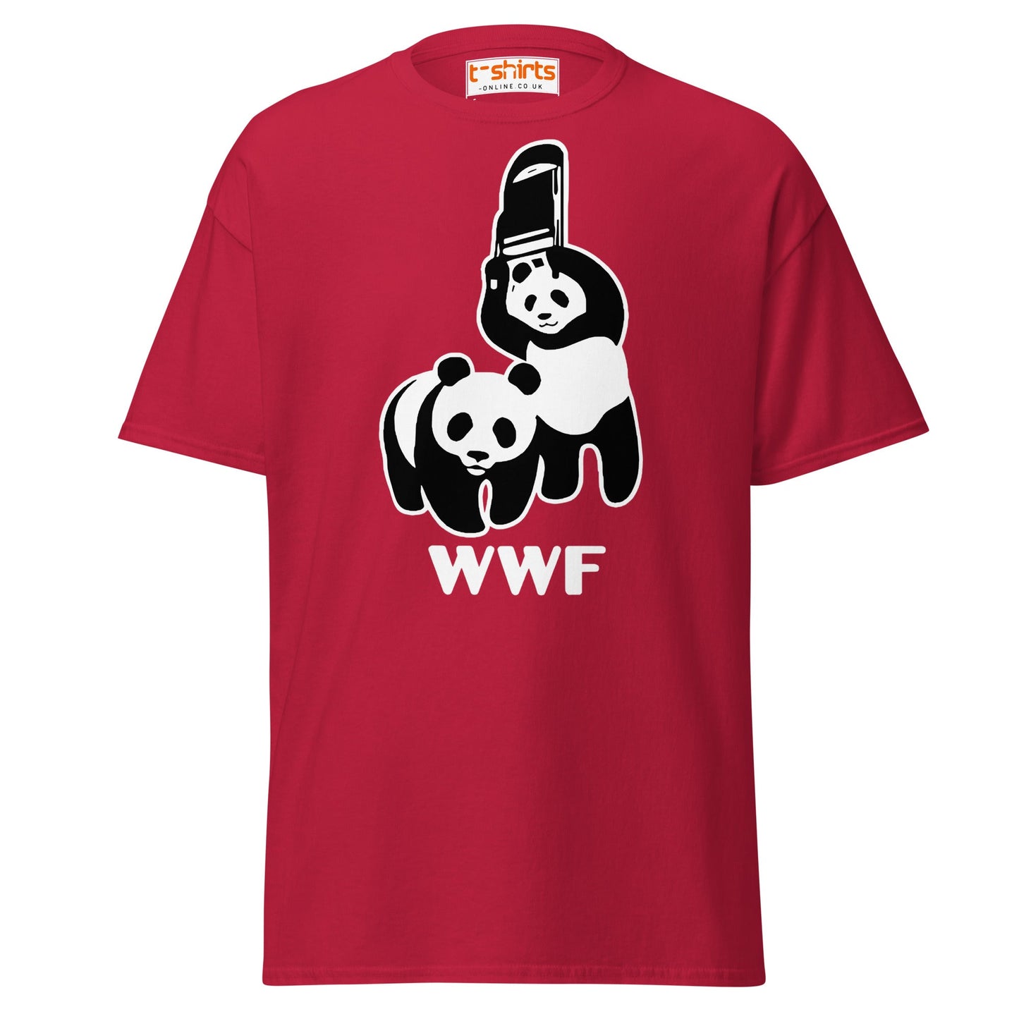 WWF Panda Chainsaw T-Shirt | Dark Humor Parody Tee - Cardinal - T-Shirts Online