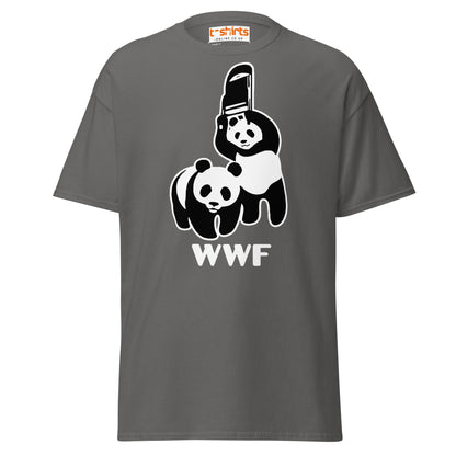 WWF Panda Chainsaw T-Shirt | Dark Humor Parody Tee - Charcoal - T-Shirts Online
