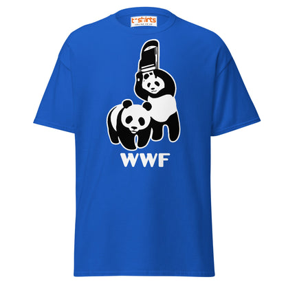 WWF Panda Chainsaw T-Shirt | Dark Humor Parody Tee - Royal - T-Shirts Online