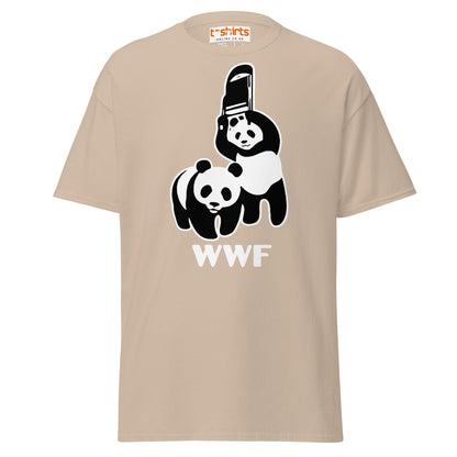 WWF Panda Chainsaw T-Shirt | Dark Humor Parody Tee - Sand - T-Shirts Online