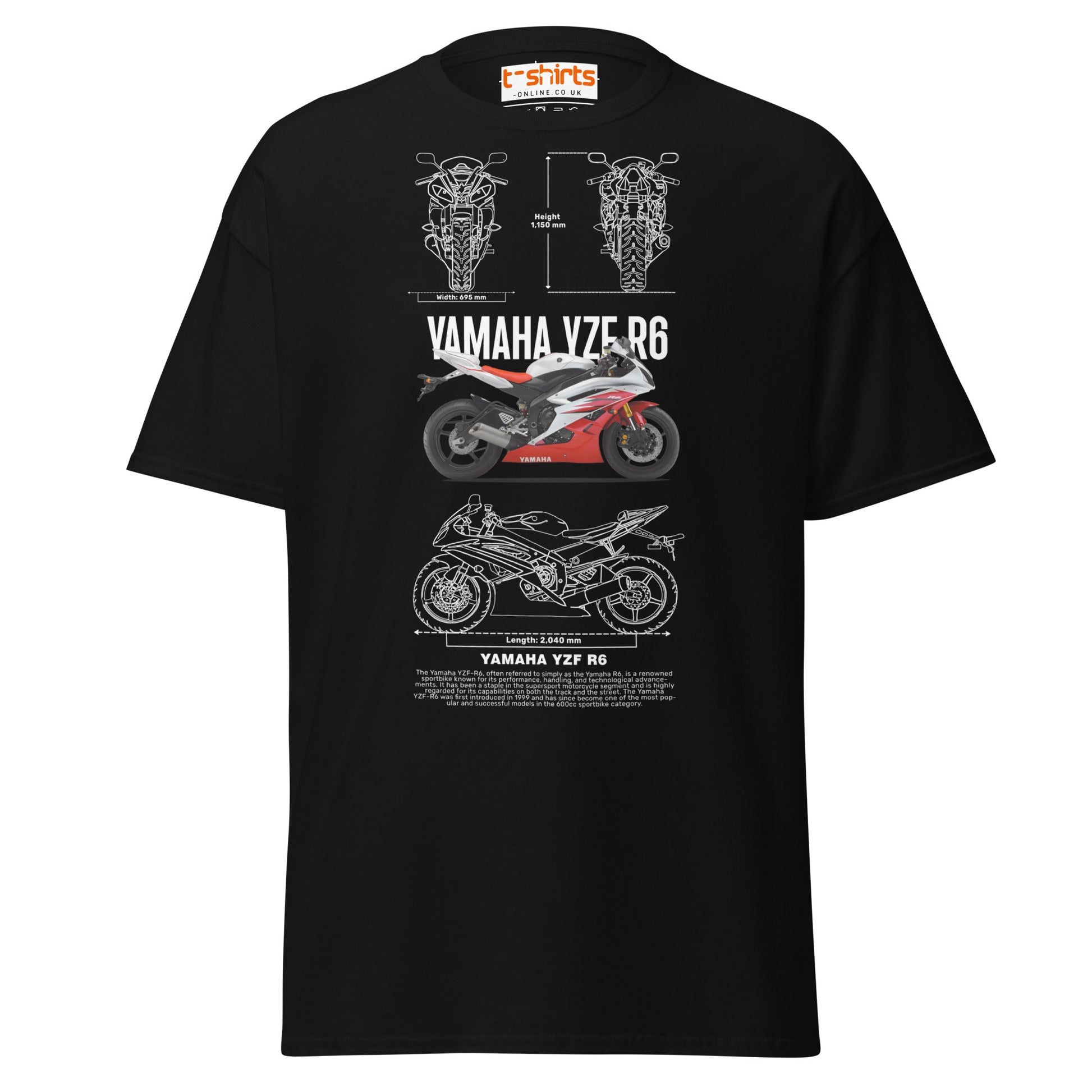 Yamaha YZF R6 T-Shirt | Sportbike Blueprint Design - Black - T-Shirts Online