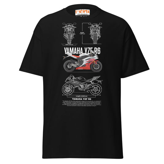 Yamaha YZF R6 T-Shirt | Sportbike Blueprint Design - Black - T-Shirts Online