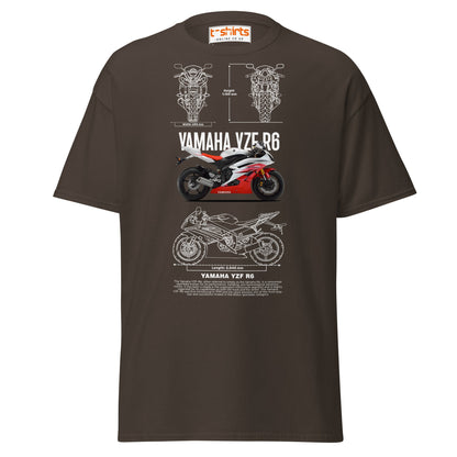 Yamaha YZF R6 T-Shirt | Sportbike Blueprint Design - Dark Chocolate - T-Shirts Online