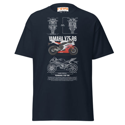 Yamaha YZF R6 T-Shirt | Sportbike Blueprint Design - Navy - T-Shirts Online